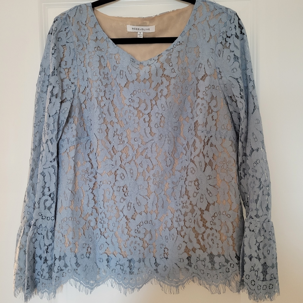 Light Blue Lace Top With Tan Under